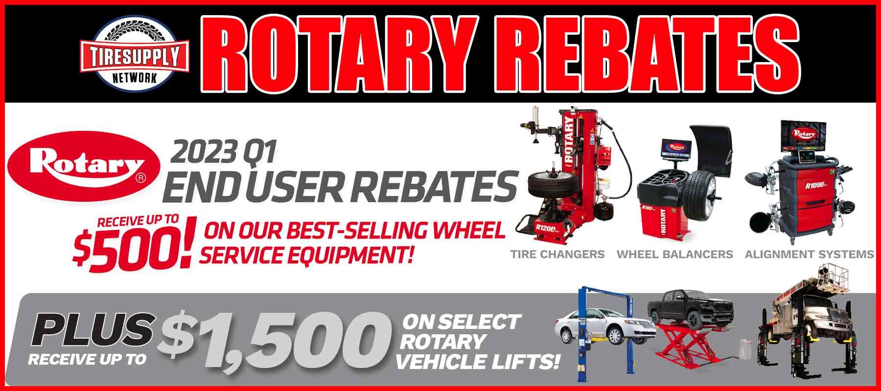 Rotary End-User Rebates Now Available on Select Tire Changers, Wheel Balancers, Alignment Systems, and Vehicle Lifts!