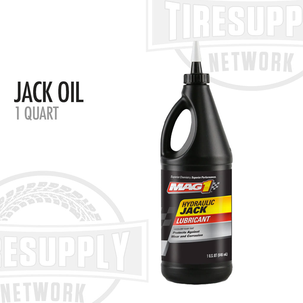 1 Quart bottle of Mag 1 Hydraulic Jack Oil with black and yellow label, on a white background. 00925
