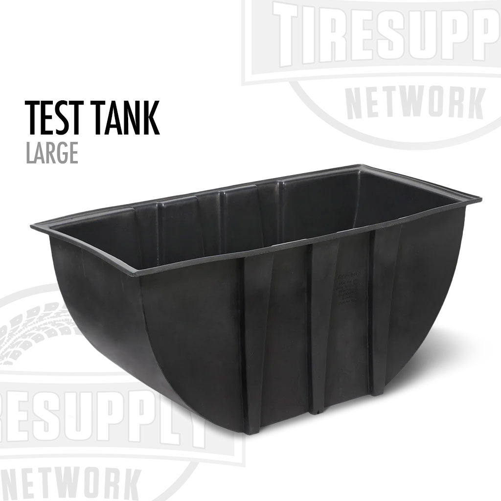 Black test tank labeled 'TEST TANK LARGE' with 'TIRESUPPLY NETWORK' branding on a white background.