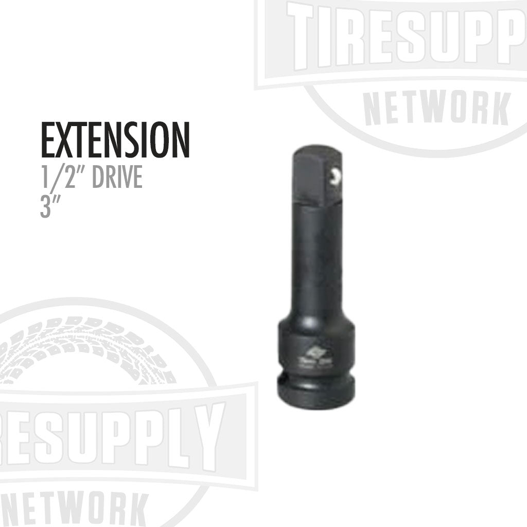 A black 1/2 inch drive x 3 inch impact socket extension tool. 2503