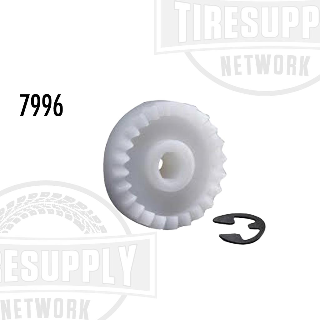 A white shear gear and a black C-Clip, typically used as accessories for brake lathe models. 7996