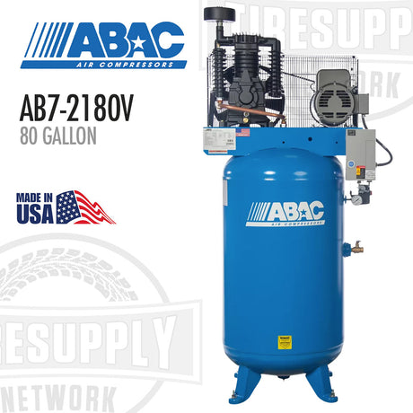 ABAC Air Compressor, AB7-2180V, 80 gallon, vertical, made in USA
