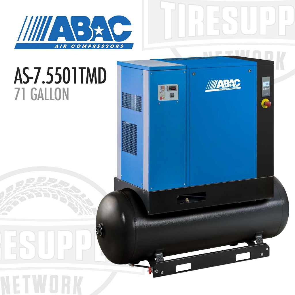 ABAC AS-7.5501TMD | Single Phase 7.5HP, 71 Gallon Tank Mount with Dryer 150 PSI Screw Compressor