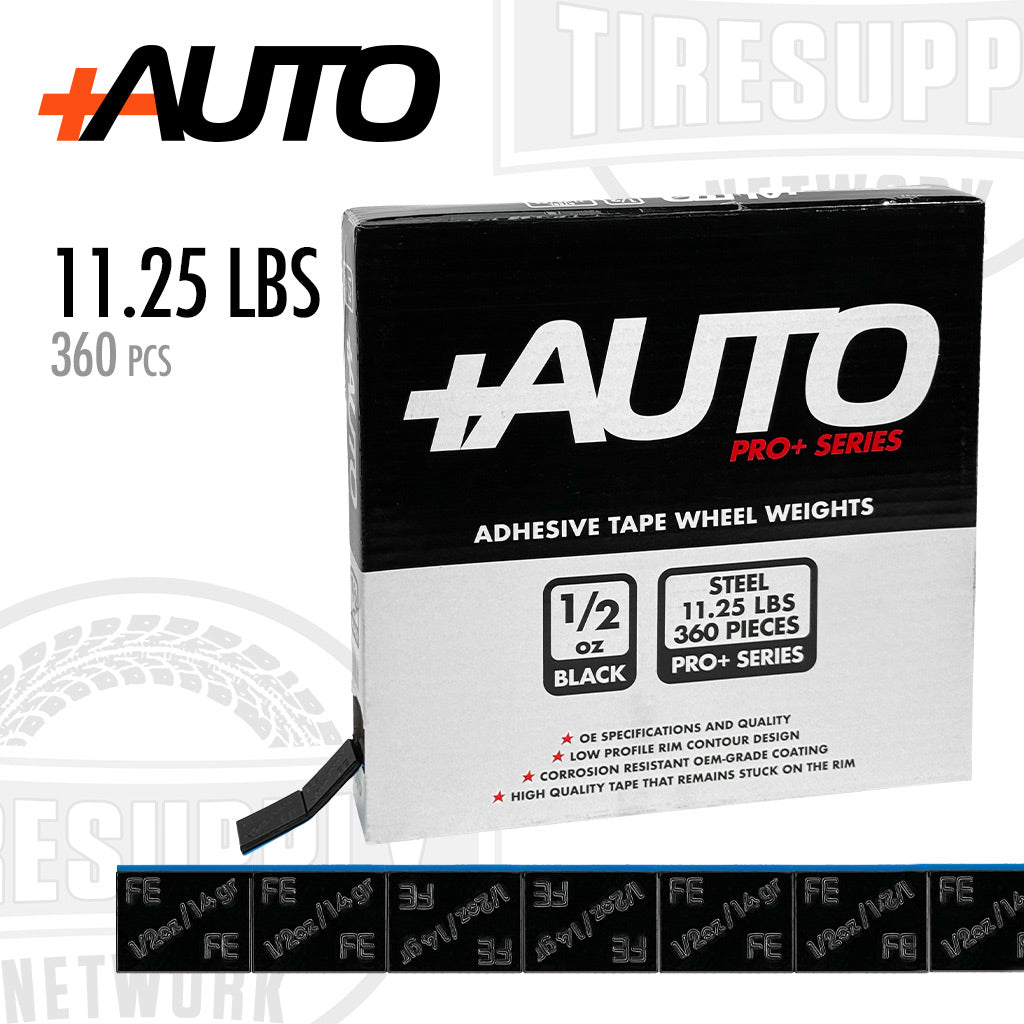 +AUTO PP50R11B360 | Steel 1/2 oz Stick-On Adhesive Tape Wheel Weight - 11.25 lbs | 360 pcs | Black