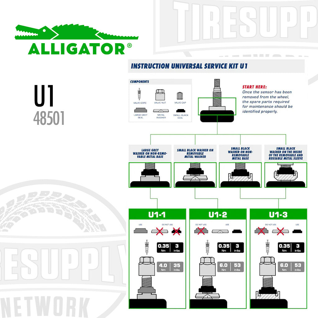 Alligator | U1 Universal TPMS Metal Valve Service Kit - Box of 20 (48501)