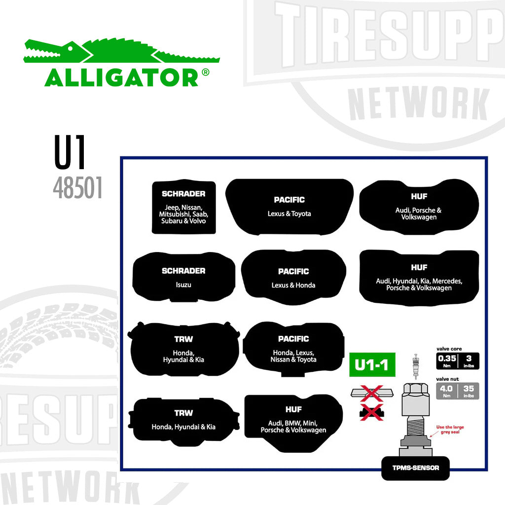 Alligator | U1 Universal TPMS Metal Valve Service Kit - Box of 20 (48501)