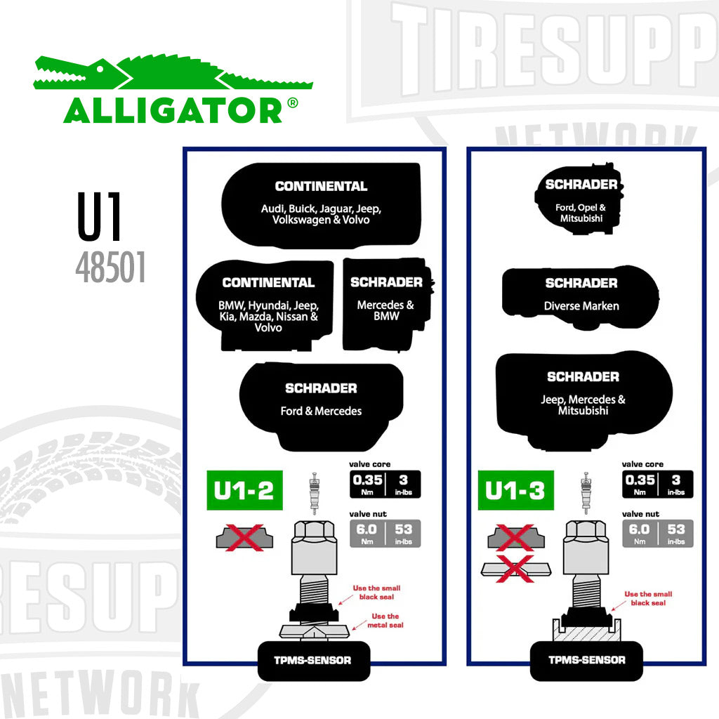 Alligator | U1 Universal TPMS Metal Valve Service Kit - Box of 20 (48501)