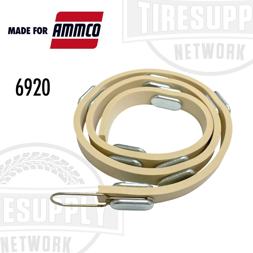 A beige-colored silencer band with metal clasps, designed for use with ventilated rotors, and marked with the AMMCO logo and model number 6920.
