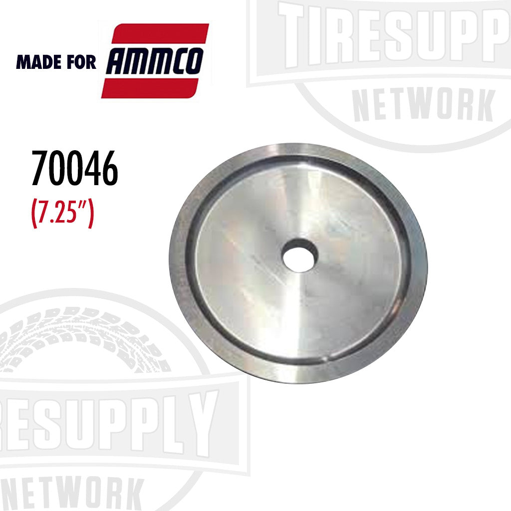 A large 7.25 inch diameter Quick Chuck Backing Plate, metal, with a center hole, branding 'MADE FOR AMMCO 70046', on a white background.