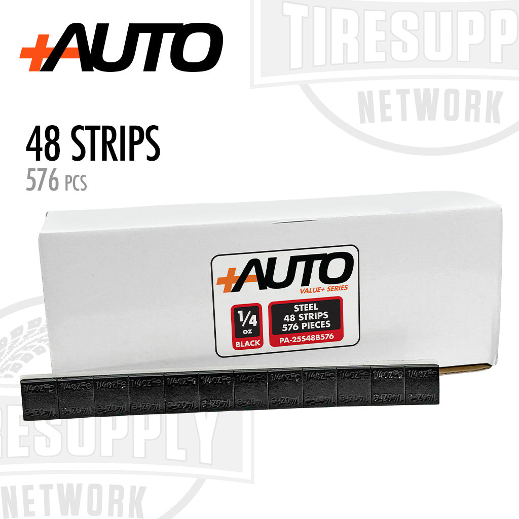 +AUTO | Steel 1/4 oz Adhesive Tape Wheel Weight - Value+ Series 48 strips | 576 pcs | Black (PA-25S48B576)