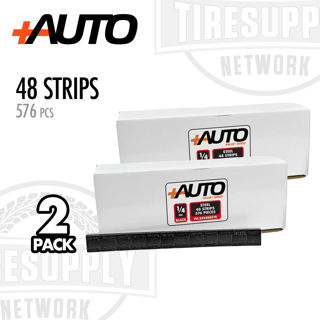 +AUTO | Steel 1/4 oz Adhesive Tape Wheel Weight - Value+ Series 48 strips | 576 pcs | Black (PA-25S48B576)