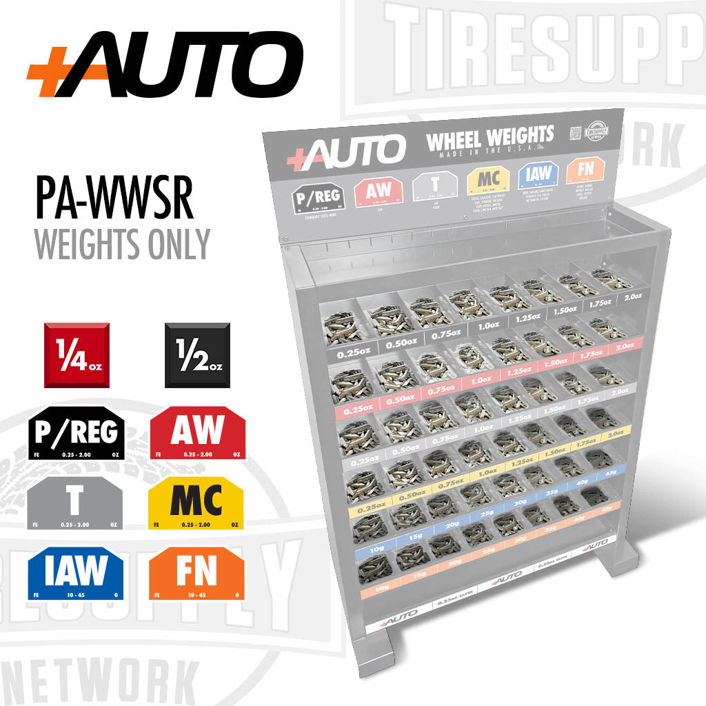 +AUTO | Wheel Weight Standing Rack: 8 Shelves - 46.5" x 36" x 16" HxLxW (PA-WWSR)