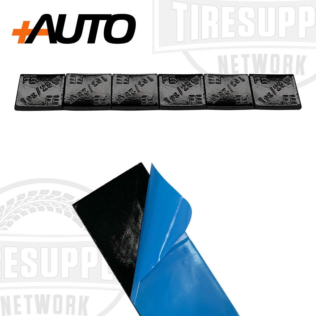 +AUTO | Steel 1 oz Stick-On Adhesive Tape Wheel Weight - 24 strips | 144 pcs | Black (PP100S24B144)