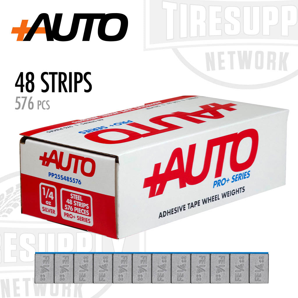 +AUTO Pro+ Series adhesive tape wheel weights, 11.25 lbs, 720 pcs, steel. OE specifications and quality. Low profile rim contour design. Corrosion resistant OEM grade coating. High quality tape that remains stuck on the rim.