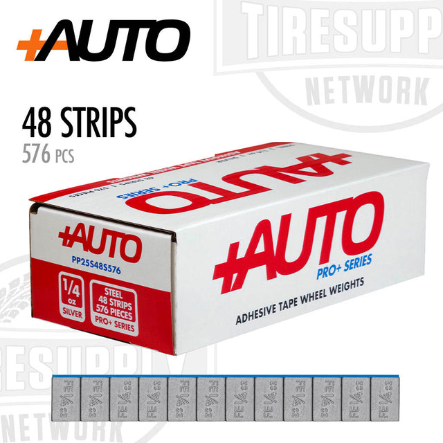 +AUTO Pro+ Series adhesive tape wheel weights, 11.25 lbs, 720 pcs, steel. OE specifications and quality. Low profile rim contour design. Corrosion resistant OEM grade coating. High quality tape that remains stuck on the rim.