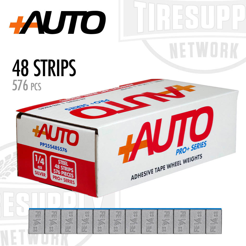+AUTO PP25S48S576 | Steel 1/4 oz Stick-On Adhesive Tape Wheel Weight - 48 strips | 576 pcs | Silver