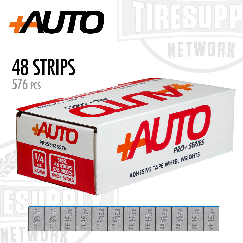 +AUTO PP25S48S576 | Steel 1/4 oz Stick-On Adhesive Tape Wheel Weight - 48 strips | 576 pcs | Silver