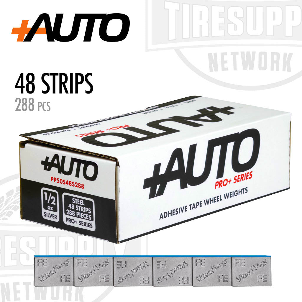 +AUTO Pro+ Series adhesive tape wheel weights, 1/2oz steel, 48 strips, 288 pieces, PP50S48S288.