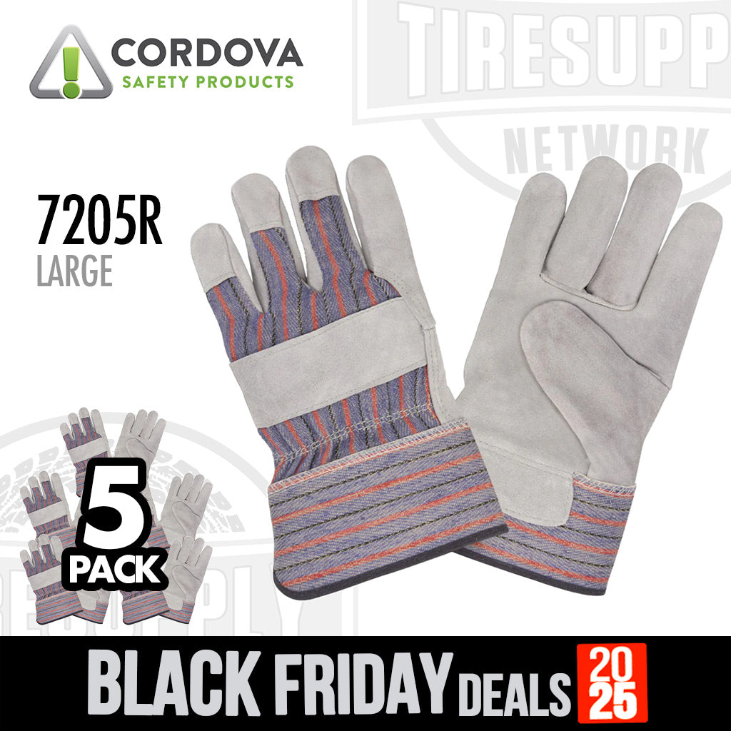 Cordova Safety Products | 5-Pack Split Cowhide Leather Palm Gloves - Large (7205R)