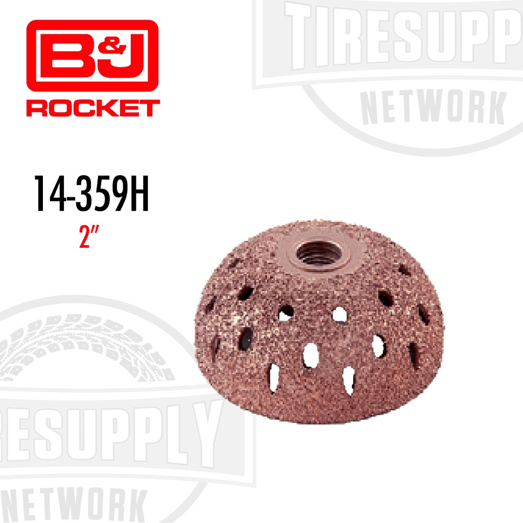 A 2 inch domed buffing wheel with 60 grit, primarily used for tire repair, with multiple holes on the surface. The brand B&J is visible on the image.