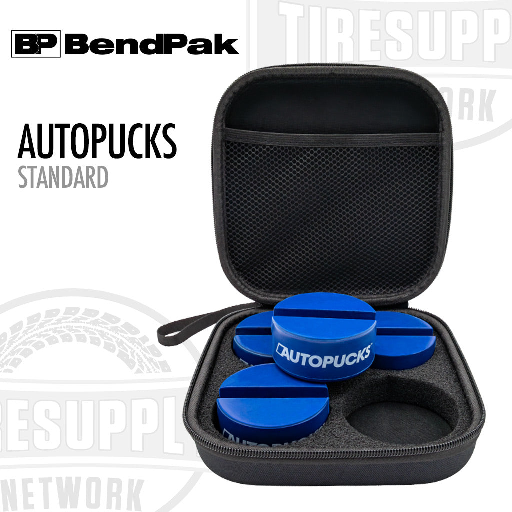 Black carrying case with blue 'Autopucks' on a white background, featuring BendPak branding. 5216328