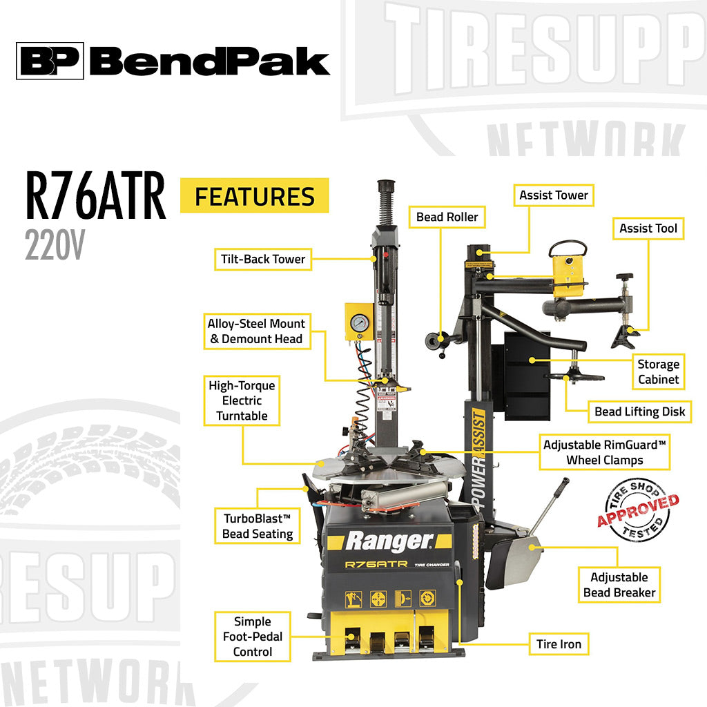 BendPak | Ranger R76ATR Tilt-Back Single Assist Right-Tower Tire Changer, 30″ Capacity (5140140)