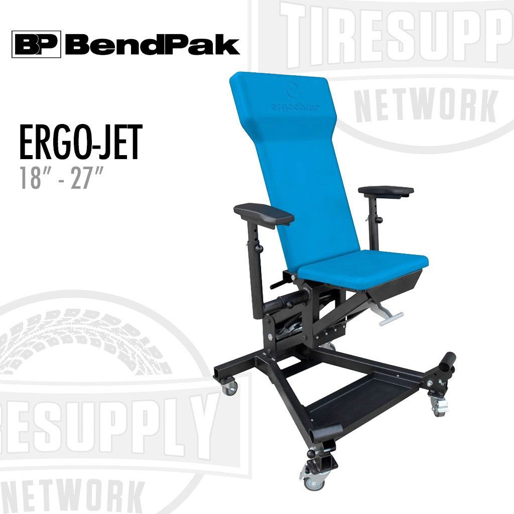 Blue ergonomic chair with black base on a white background, featuring BendPak branding. 5160112