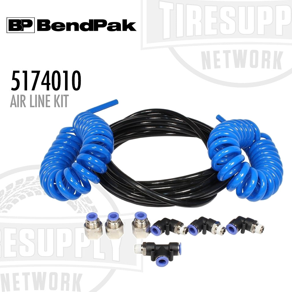 BendPak air line kit with coiled black and blue hoses on a white background