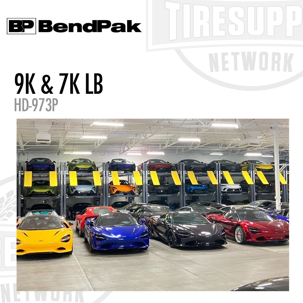BendPak | 4-Post Lift 9,000-lb & 7,000-lb - Capacity High-Rise - Tri-Level Parking - 139.5″ Rise - HD-973P (5175238)