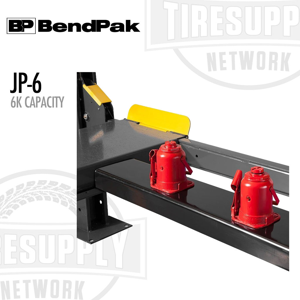 BendPak JP-6 tire changer with two red jack stands on a white background. 5175349