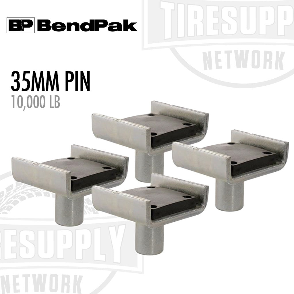 Metal pins with specifications on a white background, featuring BendPak and Tire Supply Network logos. 5215754