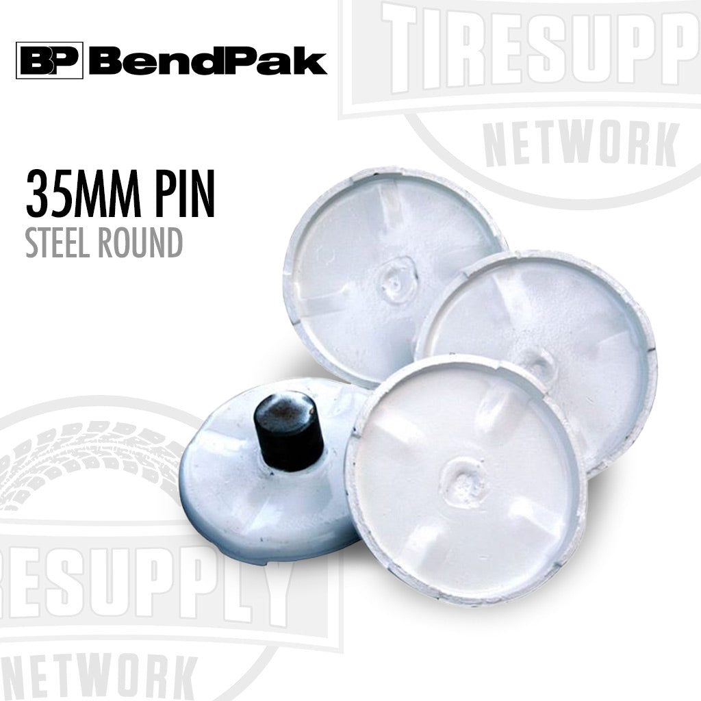 Three steel round 35mm pins with BendPak branding on a white background. 5215756