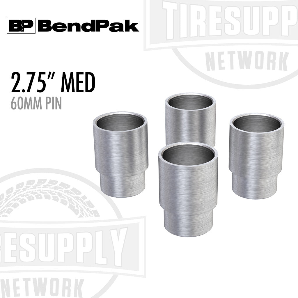 Set of metal sleeves with specifications on a white background featuring BendPak and TIRE SUPPLY Network logos. 5215758