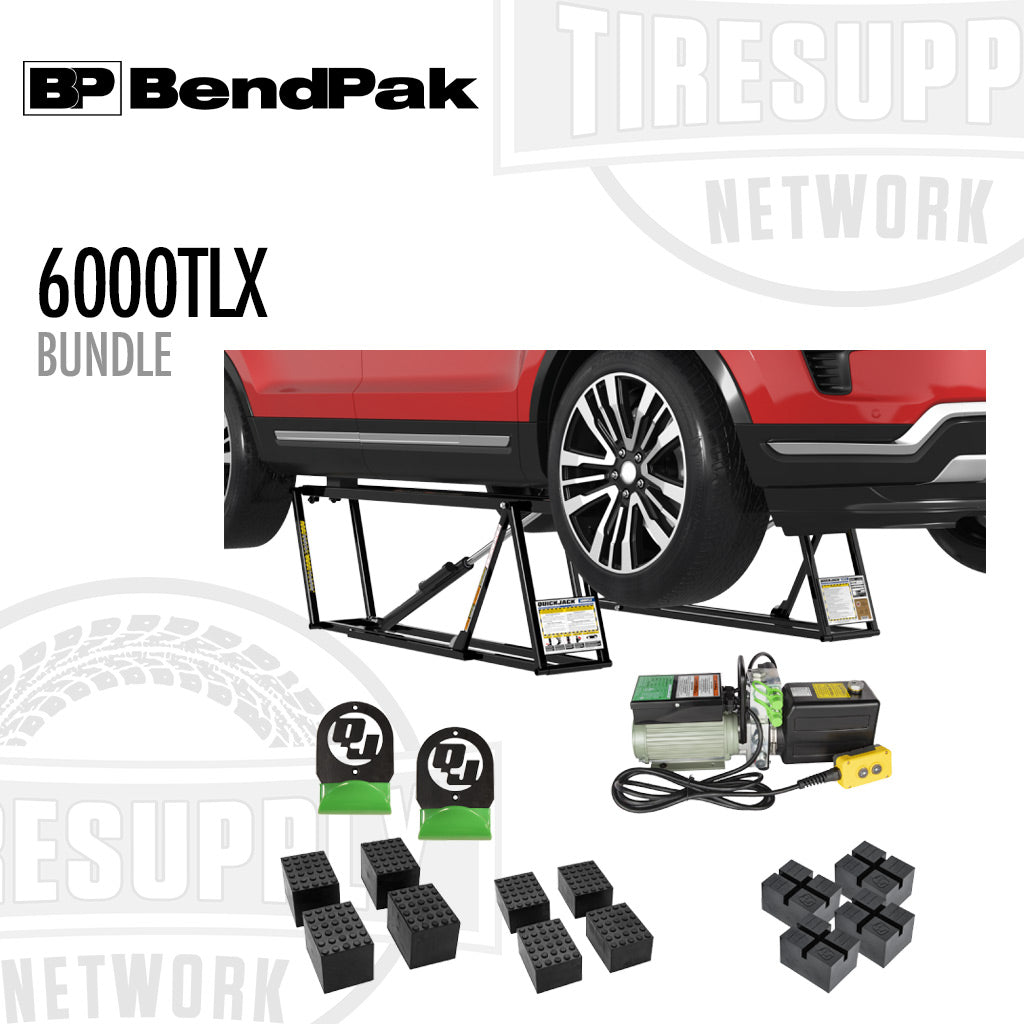 BendPak 6000TLX tire lift system with accessories on a white background
