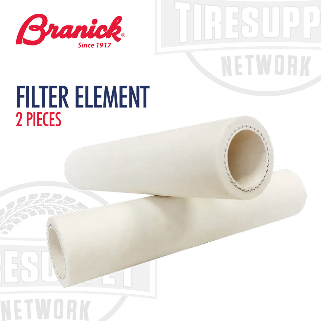 Two white cylindrical filter elements with a textural detail near the top, on a branded background. 05-0062
