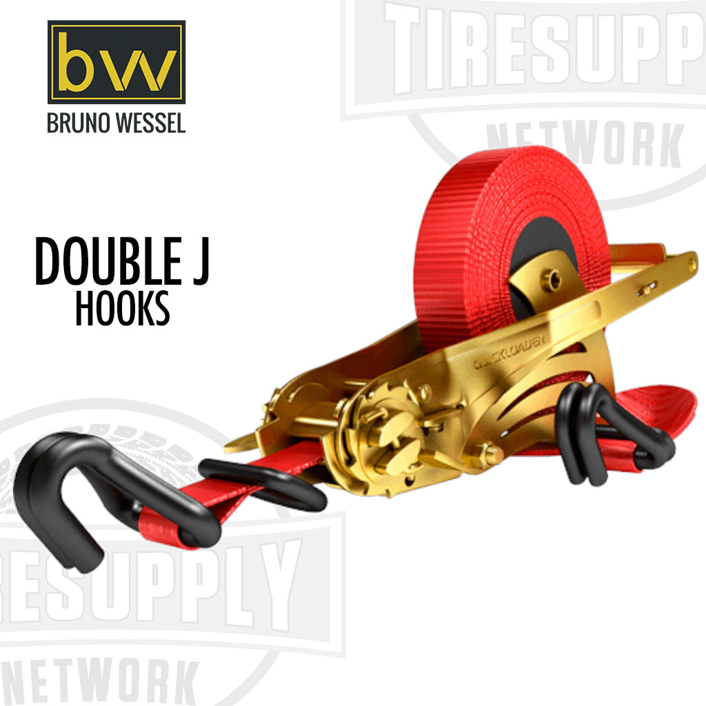 Bruno Wessel | Quickloader Retractable Ratchet Tie-Down Cargo Strap 15' x 1" with Double J Hooks 3,000 lbs (QL3000)