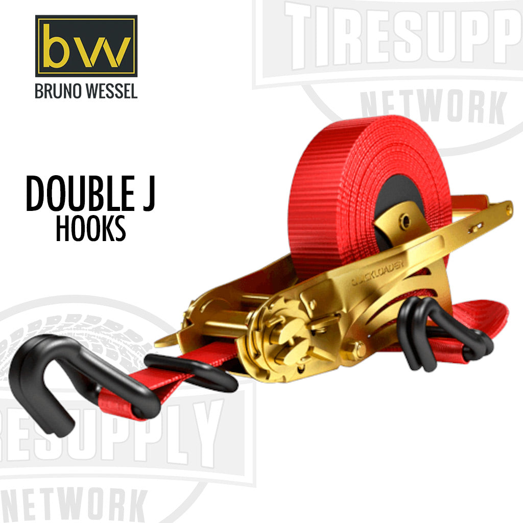 Bruno Wessel | Quickloader Retractable Ratchet Tie-Down Cargo Strap 15' x 1.25" with Double J Hooks 4,500 lbs (QL4500)