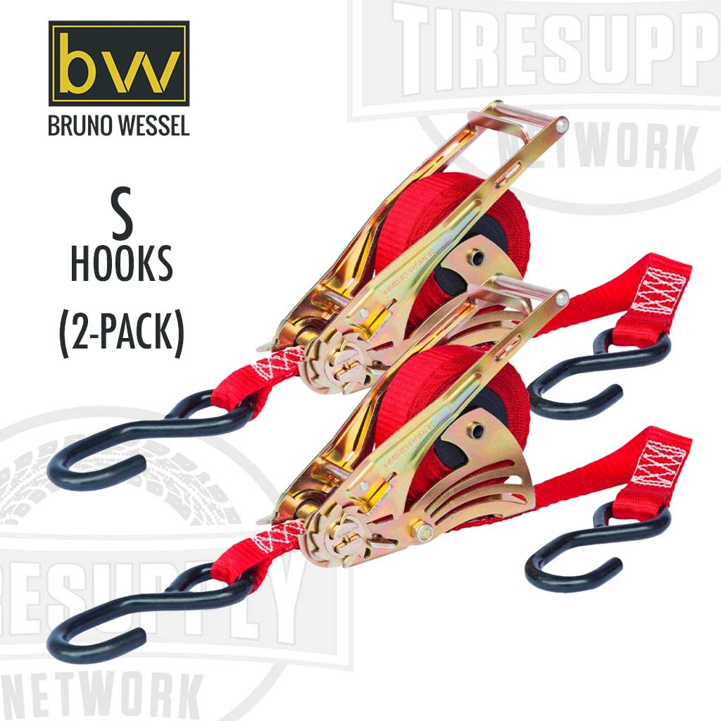 Bruno Wessel | Quickloader Retractable Ratchet Tie-Down Cargo Strap 12' x 1" with S-Hooks 1,500 lbs - 2Pack (QL800LD)