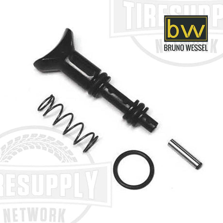 Stud gun trigger repair kit components laid out, including a trigger, O-rings, spring, and pin, with Bruno Wessel branding visible. TSIT-8. TSIT-9. TSIT-11