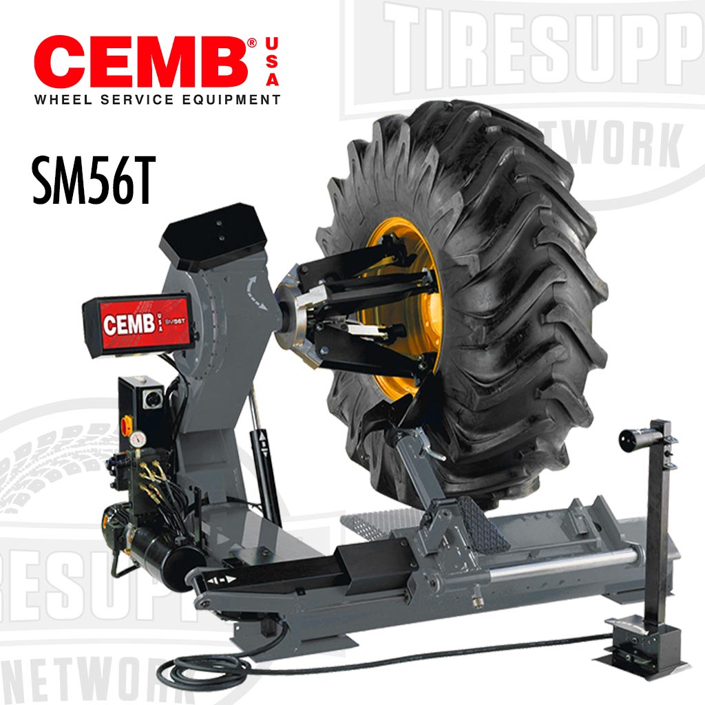 A heavy-duty off-road tractor tire changer with a wheel clamping range from 14”-46”, featuring a black and gray color scheme with a 'CEMB' branding on the side.