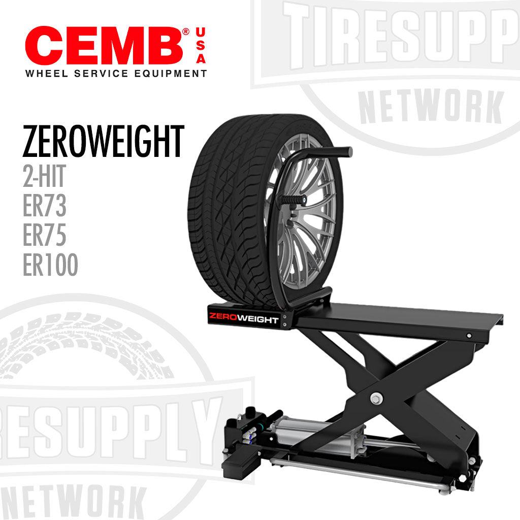 Wheel service equipment with tire on a white background, featuring CEMB USA branding. ZEROWEIGHT