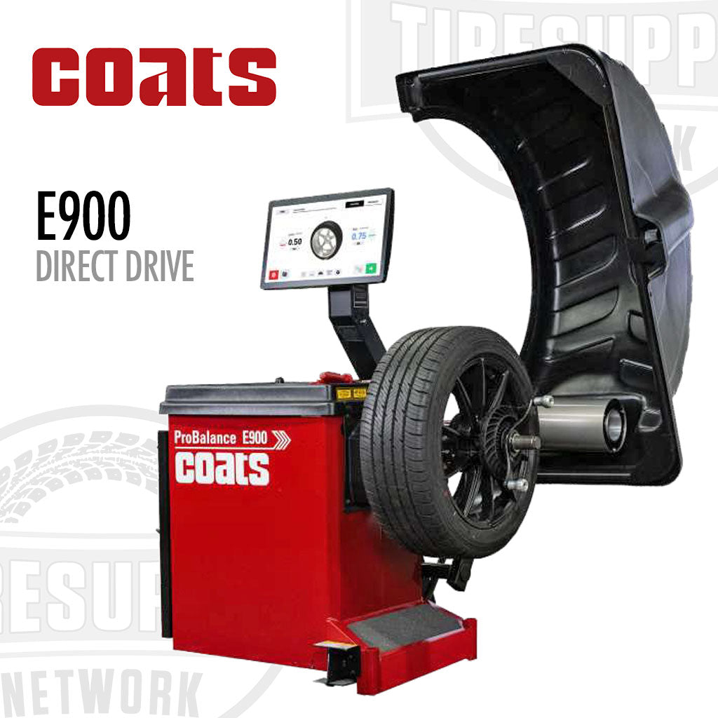 Coats ProBalance E900 Direct Drive tire balancing machine with a wheel on a white background.