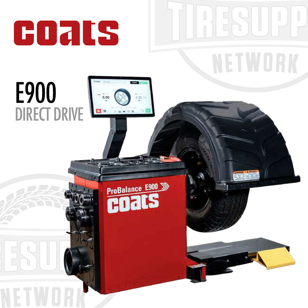 Coats ProBalance E900 Direct Drive tire balancing machine with a wheel on a white background.