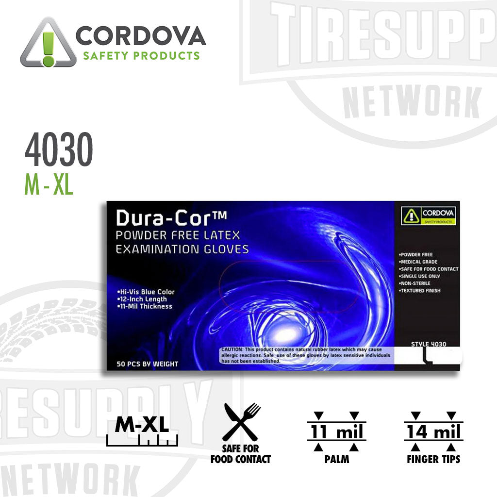 Cordova Safety Products | Dura-Cor Disposable Powder-Free Medical-Grade Dark-Blue Latex Gloves (4030*)