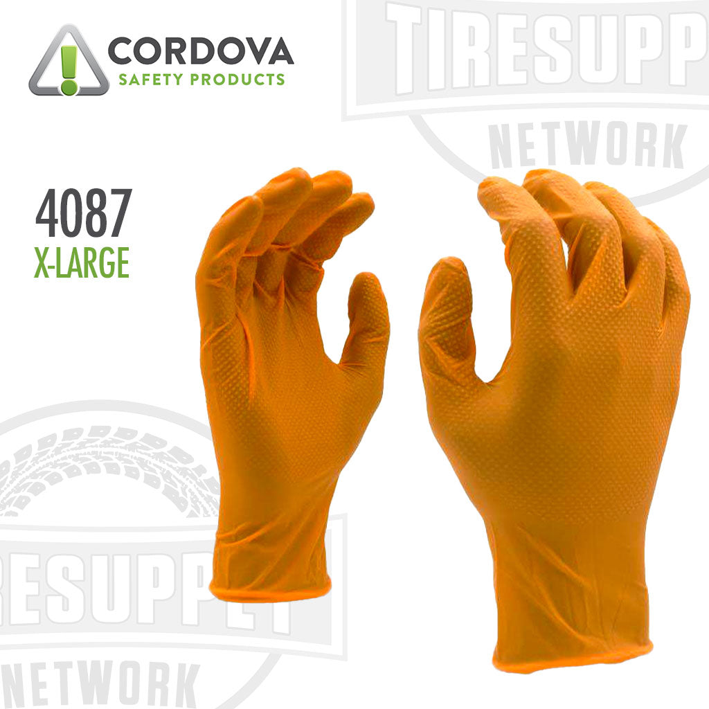 Cordova Safety Products | Nitri-Cor Diamond Disposable Powder-Free Orange Nitrile Gloves (4087*)