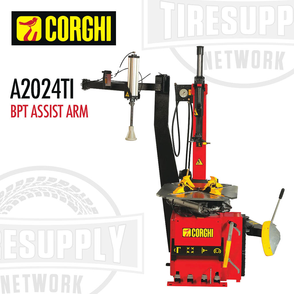 Corghi A2024TI BPT Assist Arm. Pneumatic bead pressing tool with support for Corghi Tire Changer models for A9220, A9824, A2024, and A2030. Bolts directly onto the machine.