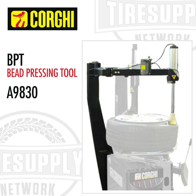 Corghi BPT Pneumatic Bead Pressing Tool, model A9830, with black and gray color scheme, designed to assist with tire changer tasks.