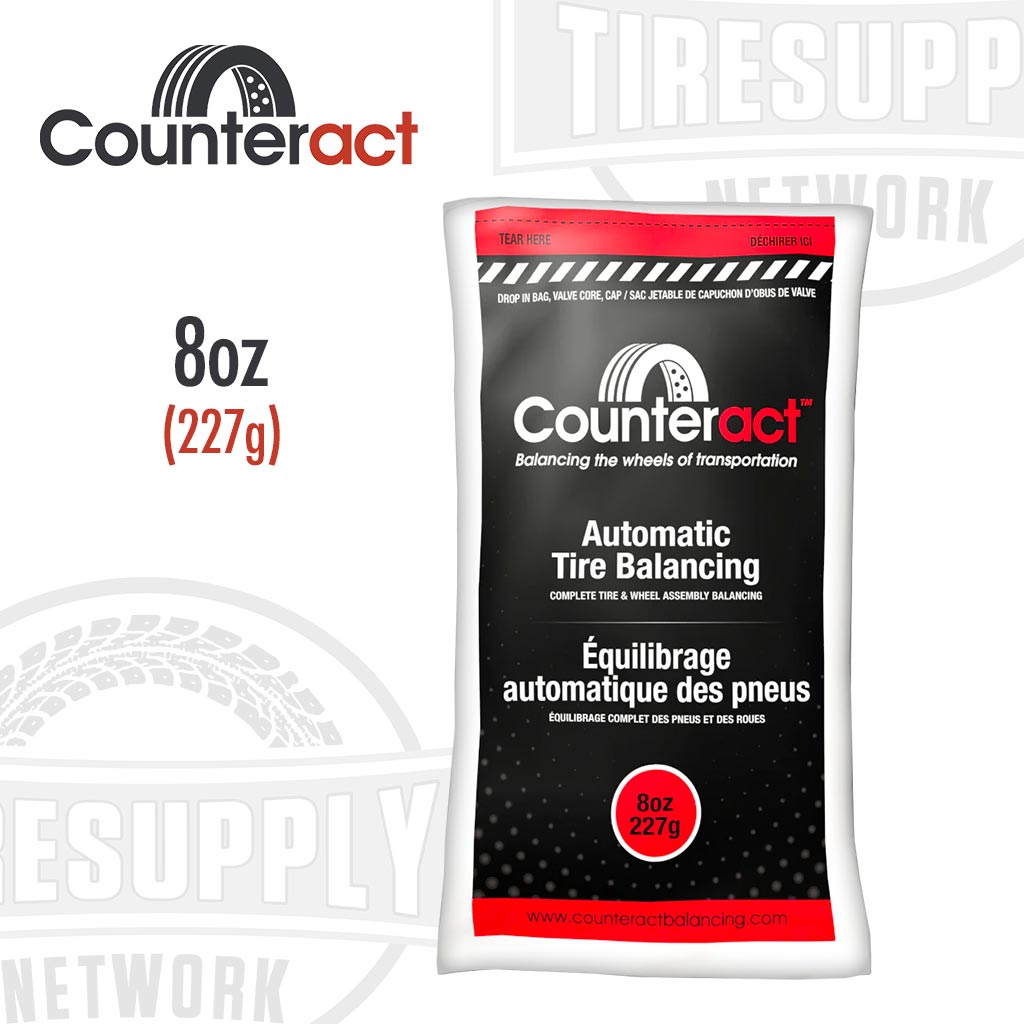 Counteract automatic tire balancing beads with a valve cap and valve core. 8 oz (227g). CA8