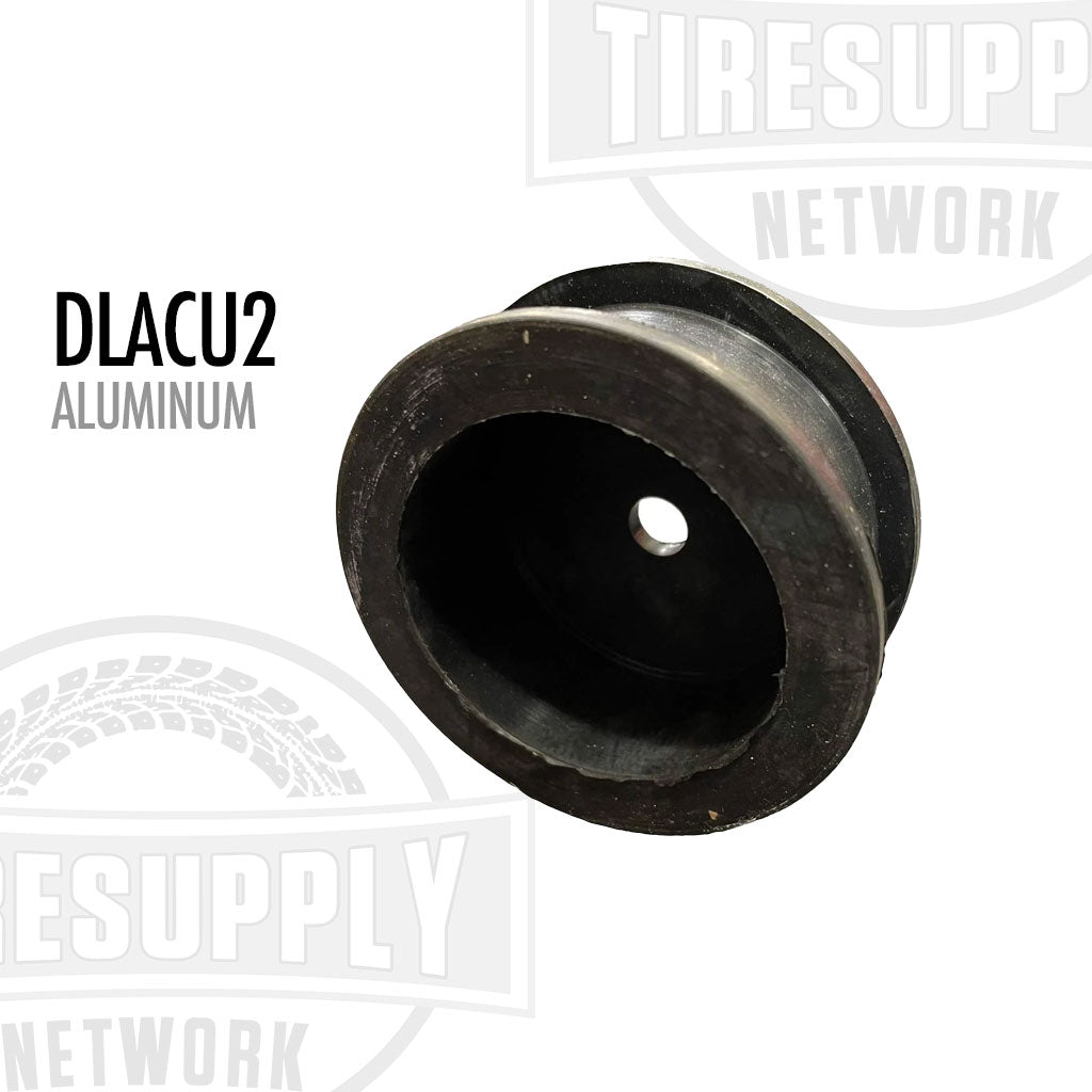 A black aluminum valve stem extension stabilizer designed for Accuride aluminum wheels. DLACU2