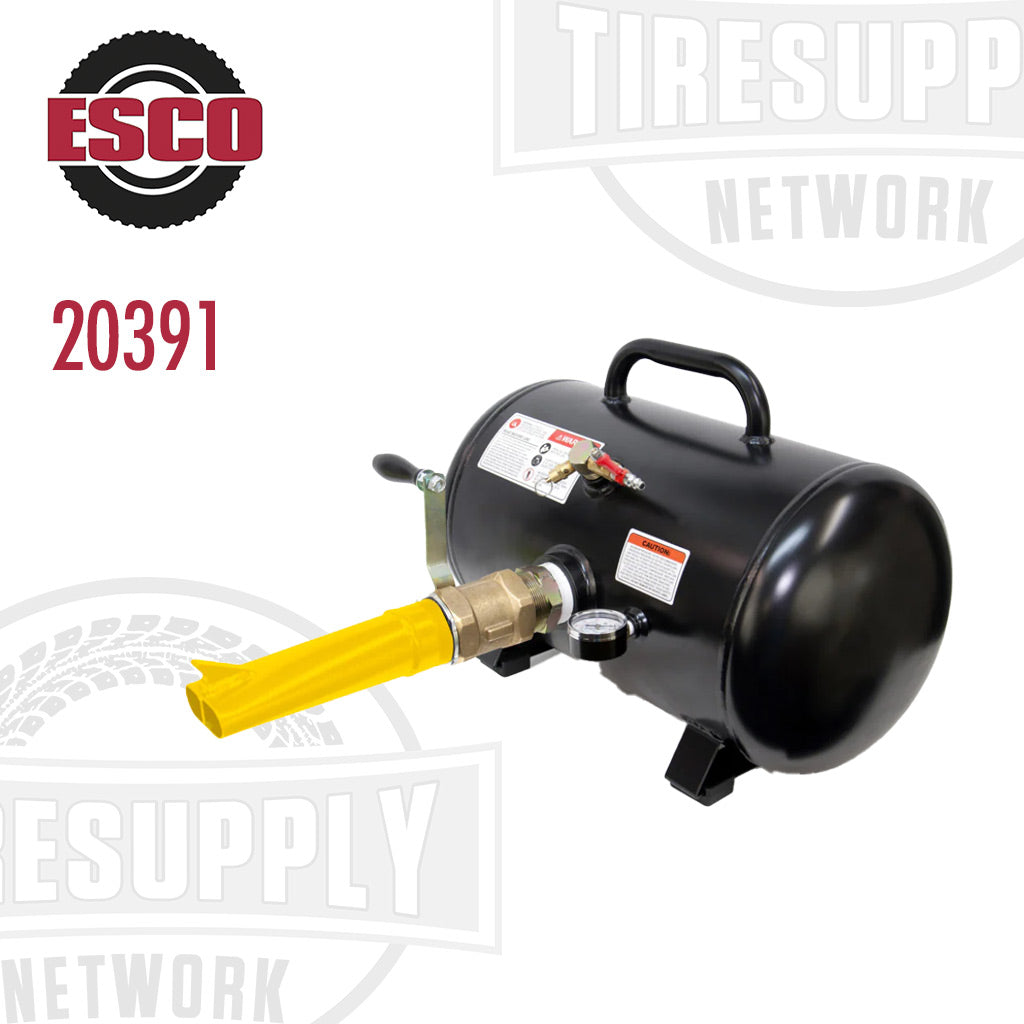 ESCO Cyclone-X Series 10 Gallon Steel Tank Bead Seater with yellow handle and black body, labeled with model number 20391.